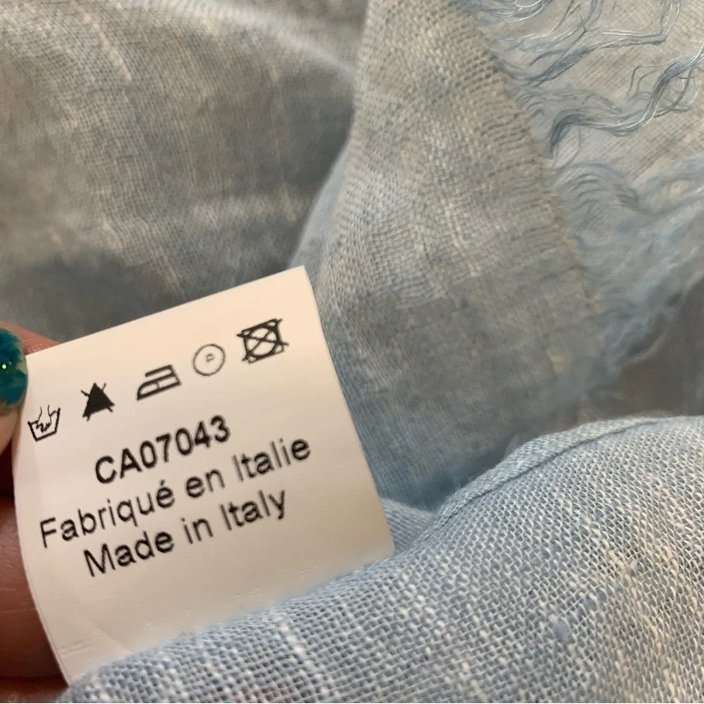 NWT CECCHI E CECCHI Italian Linen Scarf With Tassel Detailing Tranquil Blue OS - Picture 9 of 11